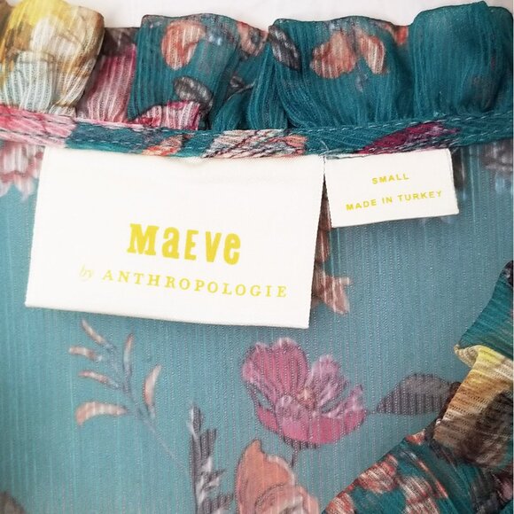 Anthropologie Maeve Emmy Teal Green Floral Tunic Dress S Sheer Chiffon Slip $158 - Picture 15 of 16